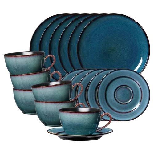 Ritzenhoff & Breker Bali Kaffeeservice 18-teilig - 18-teiliges Kaffeeservice aus Steinzeug, spülmaschinenfest und mit handgemalten Farbkanten. Jedes Teil ein Unikat mit urbanem Charme und markantem Design.