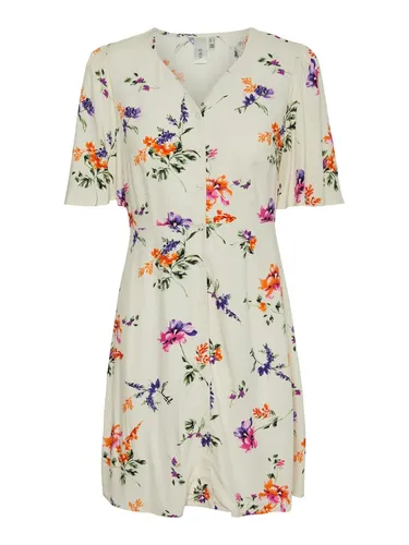 Y.A.S Druckkleid "YASASINA SS DRESS S. NOOS" - Elegantes Botanica Print Kleid in Weiß und Grau - Sommerkleider, pflegeleichtes Webstoff-Kleid mit stilvollem Botanica Print für vielseitige Looks im Sommer.