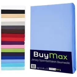 Buymax Spannbettlaken Buymax Jersey aus 100% Baumwolle, Jersey, Gummizug: Rundumgummi, (1 Stück), Pflegeleicht und Atmungsaktiv in Verschiedenen Farben und Größen blau 90 cm x 200 cm