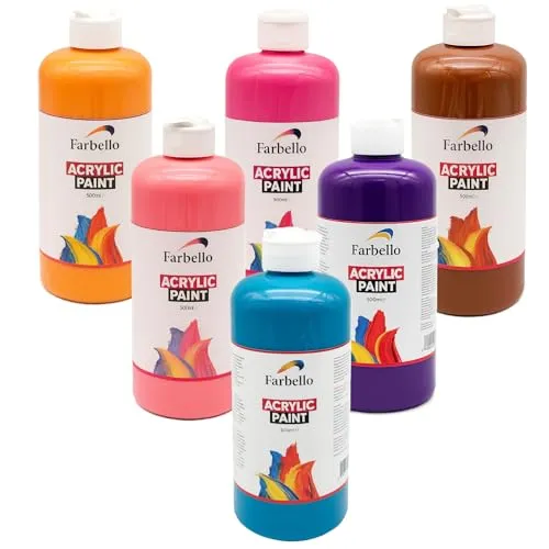 Farbello Acrylfarben Set 500 ml – Hochpigmentiert & Wasserfest für Künstler - Hochpigmentiertes Acrylfarben Set für brillante Ergebnisse. Vielseitig einsetzbar auf Leinwand, Holz, Stoff und Stein. Ideal für kreative Projekte und Acryl-Pouring mit geprüfter Qualität.