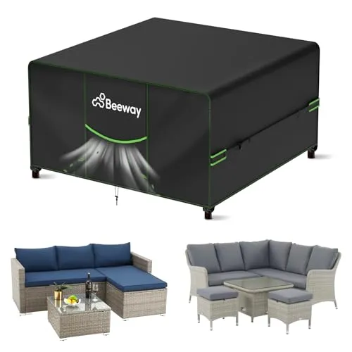 BEEWAY Gartenmöbel Abdeckung Wasserdicht V2.0 200x200x92cm, Schutzhülle Abdeckplane für Gartentische Terrassenmöbel Möbelsets - 420D Oxford Gewebe, Anti-UV, Winterfest