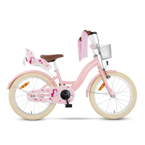 SJOEF Dolly Kinderfahrrad 18 Zoll - Rosa für Mädchen und Jugendliche - Straßenfahrrad für Kinder, sicher mit Hand- und Rücktrittbremse, ideal für Kinder von 2-7 Jahren. Perfekt für das Wachstum mit anpassbarem Lenker und Sattel!