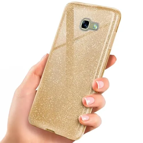 ONEFLOW Glitter Case für Samsung Galaxy A3 (2017) Glitzer Handyhülle mit Kameraschutz, Stylische Hülle Glitzernd, Dünne TPU Schutzhülle für Damen, Glitzerhülle Qi kompatibel, Gold