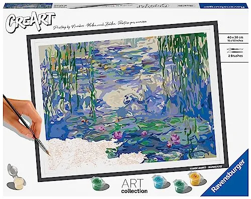 Ravensburger CreArt 23651 - Seerosen (Claude Monet) - Malen nach Zahlen Erwachsene, DIY Malset mit Pinsel und Acrylfarben, Geschenk für Frauen und Männer, Malen für Erwachsene