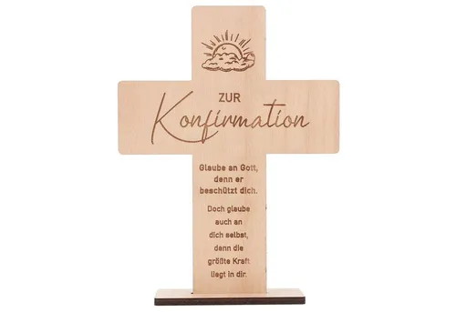 Spruchreif® Dekoobjekt Holzkreuz mit Gravur – Geschenk zur Konfirmation, Kommunion & Taufe