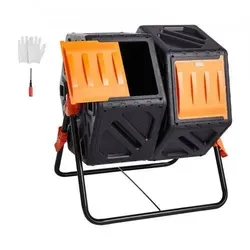 VEVOR Tumbling-Komposter 140 L - Komposter mit Doppelraum und 360°-Tumbler für effiziente Kompostierung, ideal für Gartenliebhaber. Inklusive Handschuhe für eine saubere Handhabung.