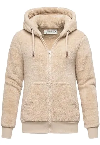 REPUBLIX Damen Teddy Sweatjacke - Plüsch Hoodie Zipper Jacke in Beige 3XL - Funktionsjacken aus weichem Teddy-Material, ideal für kalte Tage und gemütliche Stunden zu Hause.