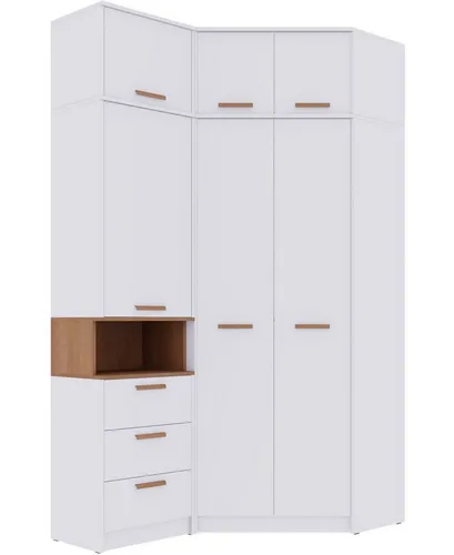 Jugendzimmer-Set Grant Set 12N - Garderobenset mit viel Stauraum, bestehend aus Eckschrank und Bücherregal, gefertigt aus hochwertiger laminierter Spanplatte mit Soft-Close-Scharniere und Vollauszug, ideal für eine stilvolle und funktionale Jugendzimmergestaltung.