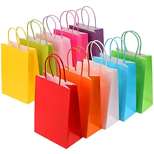 Stück Papiertüten Bunt,Geschenktüten,Spielzeug Candy Tüten mit Henkel,Kraftpapier Tüten fur Kindergeburtstag,Hochzeiten,WeihnachtenPartys(15 * 8 * 21 cm) 30