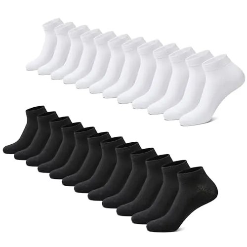 FALARY Sneaker Socken Herren Damen 12 Paar Kurze Halbsocken Baumwolle-SchwarzWeiß-35-38