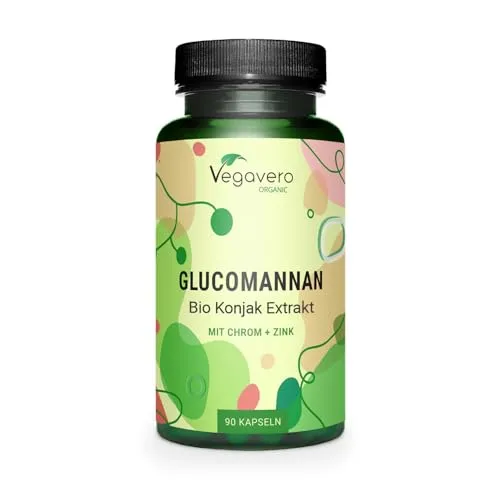 Bio Glucomannan Kapseln | 4000 mg Tagesdosis | für Gewichtsabnahme* | Mit Chrom und Zink aus Pflanzenextrakten | Deutsche Produktion von Vegavero | Konjakwurzelextrakt | 90 Stück