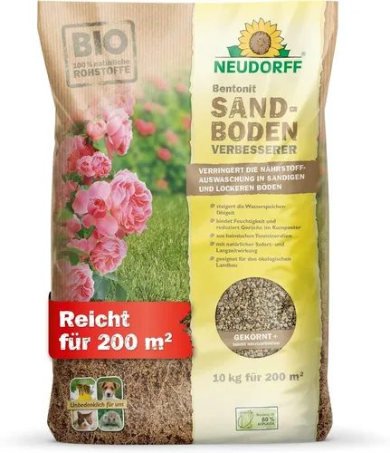 Neudorff Bentonit SandbodenVerbesserer - Bio Sandbodenverbesserer 10 kg für 200 m², verbessert nachhaltig leichte und sandige Böden, ideal für Rasen und Pflanzen