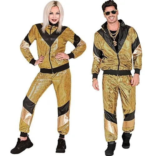 80er Jahre Gold Reflektierender Trainingsanzug - Unisex-Kostüm im Retro-Design, ideal für 80er-Partys oder Sportveranstaltungen, mit reflektierenden Elementen für einen einzigartigen Look.