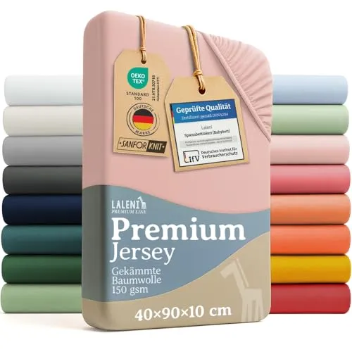 Laleni Premium Spannbettlaken, 40x90cm, für Babybett & Kinderbett, 100% Baumwolle, Oeko-TEX Zertifiziert, Rosa