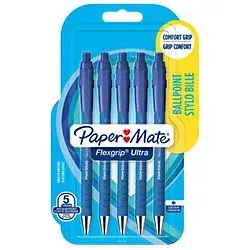 Paper Mate Flexgrip Ultra-Druckkugelschreiber | 5er Set mit blauer Tinte - Utensilien zum Schreiben und Zeichnen, mit ergonomischem gummierten Schaft für höchsten Schreibkomfort und Kontrolle, ideal für Büro, Schule und Zuhause.
