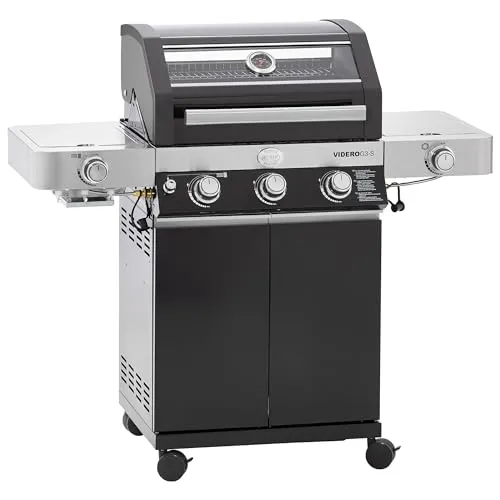 Rösle Gasgrill Videro G3-S Vario+ - 3 Hauptbrenner, klappbare Seitentische und Piezozündung für vielfältige Grillmöglichkeiten im Freien