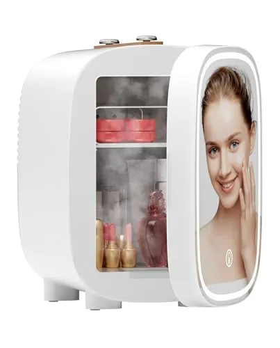 LIGIANT DF01A Mini-Kühlschrank, Hautpflege-Kühlschrank mit 3-stufigem dimmbarem LED-Lichtspiegel, geräuscharmer 4-Liter-Make-up-Kühlschrank, Kühler & Wärmer, tragbares Design für mehrere Anwendungen