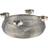 Kobolo Kerzenhalter Dekokranz rund aus Metall in silber für 4 Kerzen - Eleganter Kerzenhalter aus Metall für 4 Kerzen, modern und wiederverwendbar, ideal zur individuellen Dekoration für festliche Anlässe.