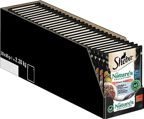 SHEBA Nature's Collection Thunfisch in Sauce - 28 x 85g Portionsbeutel - Hochwertiges Nassfutter für Katzen mit Thunfisch, aus natürlichen Zutaten für eine ausgewogene Ernährung. Praktische Portionsbeutel sorgen für einfache Handhabung und Frische.