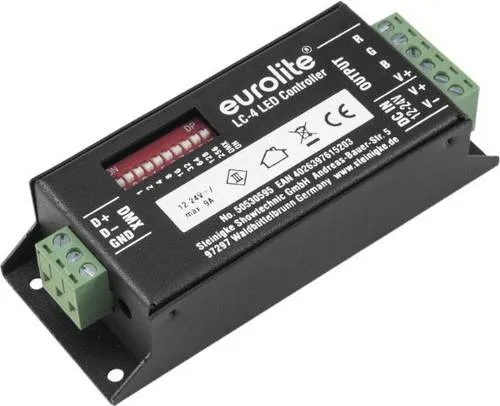 EUROLITE LC-4 LED Strip RGB DMX Controller - Fernbedienung für RGB LED Streifen, ermöglicht individuelle Farbsteuerung und kreative Lichtgestaltungen für beeindruckende Effekte.