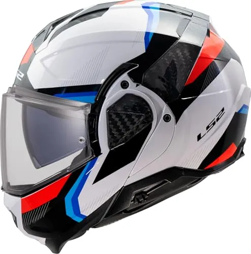 LS2 FF910 Advant II Triple Klapphelm, weiss-rot-blau, Größe L für Männer - Motorradhelm mit Coolmax Innenfutter, atmungsaktiv und schnell trocknend, sowie kratzfestem Max Vision Visier für optimalen Schutz und Komfort.