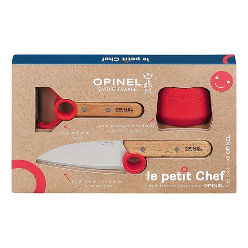 Opinel Le petit Chef Kinder Kochmesser Set - 3-teilig - Küchenmessersets für Kinder, 3-teiliges Set aus rostfreiem Sandvik-Stahl, ideal für kleine Küchenhelfer mit Fingerschutz und Sparschäler.
