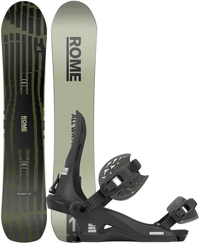 ROME WARDEN 154 2026 inkl. TRACE black - M/L - Vielseitiges Snowboard-Set für Rider, die Komfort und Kontrolle suchen. Mit Fusion Camber für geschmeidiges Fahrverhalten und einer flexiblen Bindung für jeden Fahrstil, ideal für Trails und Park.