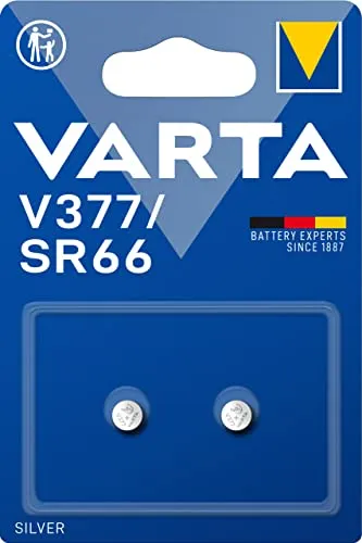 VARTA Knopfzellen V377/SR66, 2 Stück - Batterien für elektronische Kleingeräte, kindersichere Verpackung und langlebige Energiequelle, ideal für Uhren, Autoschlüssel und Fernbedienungen.
