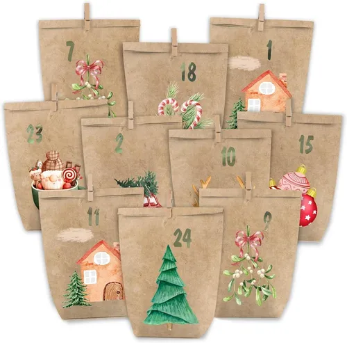Adventskalender 24 Weihnachtskalender Geschenktüten Kraftpapier Selbst Gestalten
