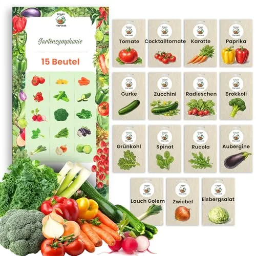 TORAF Gemüsesamen Set 15 Ausgesuchte Sorten – Premium Saatgut für Garten, Balkon, Hochbeet - Leicht anzubauen - Ideal für Anfänger und Gartenliebhaber - für Frische Ernte zu Hause - Geschenkset