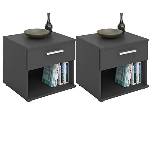 CARO-Möbel Nachtkommode MARY 2er Set - Nachtkonsolen im praktischen 2er Set, bieten viel Stauraum mit 1 Schublade und offenem Fach. Ideal für moderne Schlafzimmer, mit mattem Chromgriff und eleganter melaminharzbeschichteter Oberfläche.