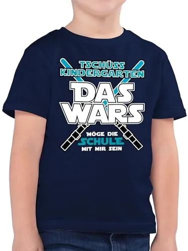 Kinder T-Shirt Jungen - Einschulung Junge - Das Wars Kindergarten Tschüss Kita - 116 (5/6 Jahre) - Dunkelblau - schulanfangsgeschenke Shirt Schulkind schulanfänger kiga Schule Tshirt