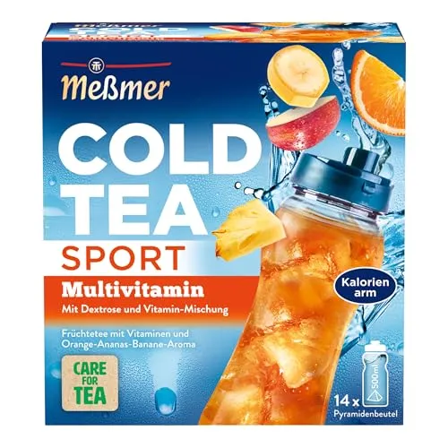 Meßmer Cold Tea Sport Multivitamin | Früchtetee | Kaltaufguss mit Dextrose und Vitamin-Mischung | 14 Pyramidenbeutel