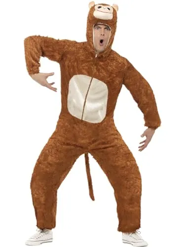 Smiffys Affe Kostüm für Erwachsene - Kostüm-Outfit für Karneval und Halloween, inklusive Jumpsuit mit Kapuze, leichtes Material für hohen Tragekomfort und einfaches An- und Ausziehen dank Reißverschluss.