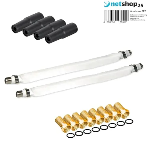 Selfsat H30D2+ Flachantenne Twin mit Fensterhalterung + netshop 25 Anschluss Set (2 Fensterdurchführung + 8 F-Stecker + 4 Wetterschutztüllen + 1 Montageanleitung) HD Sat Anlage