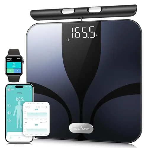 Posture Körperfettwaage, Personenwaage Digitale 8 Elektroden für Körpergewicht und Körperfettanteil, BMI und 28 Körpermesswerte, Großer Plattform Intelligente Badezimmerwaage mit LED-Display