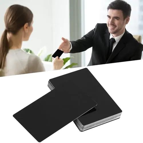 Boaby 50 Stück Metall Visitenkarten, Leere Visitenkarten Aus Aluminiumlegierung Visitenkarte Lasergravurkarte 0,22 mm/8,6 X 5,4 cm, Für Bürokundenkarten DIY Geschenk(Schwarz)