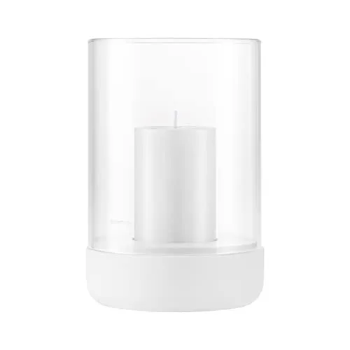 blomus Windlicht Calma - Kerzenhalter aus Beton und Glas in Lily White - Windlichter aus hochwertigem Beton und Glas, ideal für stimmungsvolle Beleuchtung in Wohnräumen. Größe L (15L x 15B x 22,5H cm) und exklusiv ohne Kerze.