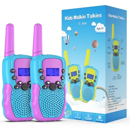 Kearui Walkie Talkies für Kinder 3-12 Jahre – 8 Kanal Funkgerät mit VOX und LED-Taschenlampe - Diese robusten Walkie Talkies für Kinder bieten klare Sprachqualität und sind ideal für Abenteuer im Freien. Mit 3 Meilen Reichweite sind sie perfekt für Spieltreffen und Familienausflüge.