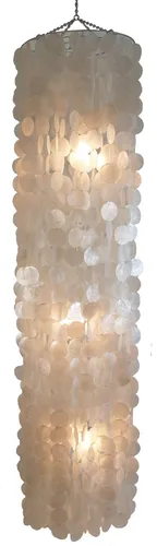 GURU SHOP Muschelleuchte Langkawi Weiß – 180x40x40 cm - Bezaubernde Deckenlampe aus Hunderten Capiz-Plättchen, ideal für romantisches Ambiente. Perfekt für Innenräume und überdachte Außenbereiche, bringt sie nostalgisches Flair in Ihr Zuhause.