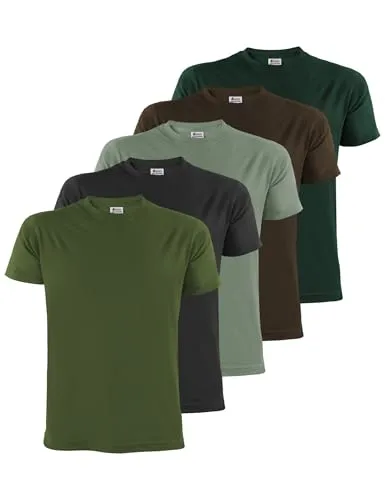 ALPIDEX Herren T-Shirts 5er Set Rundhals 100% Baumwolle Einfarbig Shirts Basic Shirt Kurzarm S M L XL XXL 3XL 4XL 5XL, Größe:L, Farbe:Forest