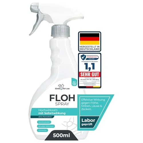 HomePetLab Flohspray für Wohnung und Möbel - 500ml Sprühflasche - Wirksames Anti Flohmittel Katzen und Hunde - Schnell & Effizient Flöhe bekämpfen