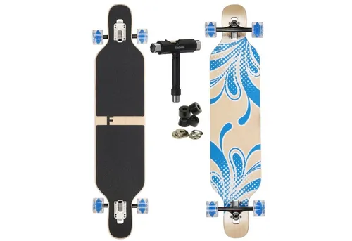 Flex2 Camber Longboard bis 84kg - Blau mit LED - Longboard für Fahrer bis 84kg, aus robustem Ahornholz. Mit symmetrischem Camber-Design für verbesserten Schwung und Kontrolle. Ideal für Tricks und Fahrspaß!