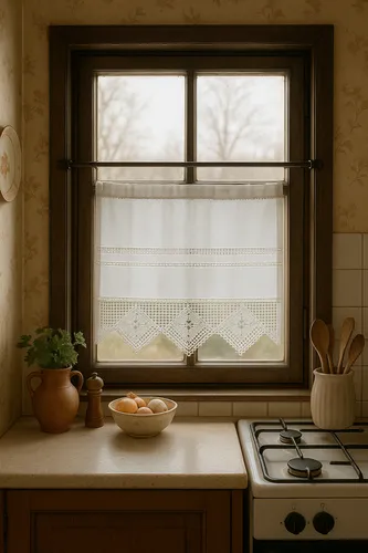 Fenstervorhang Baumwolle mit Handgehäkelter Spitze – Vintage-Look 50x75 cm - Stilvoller Bistro-/Scheibengardinen aus Baumwolle im Vintage-Look, ideal für die Küche. Mit handgehäkelter Spitze und durchscheinendem Design sorgt er für ein gemütliches Ambiente.