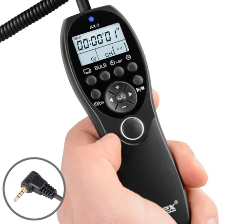 ayex AX-3 Timer-Fernauslöser für Leica D-Lux & V-Lux - Foto- & Video-Zubehör mit beleuchtetem LCD-Display, ideal für präzise Aufnahmen und vielseitig kompatibel mit Panasonic und Leica Kameras.