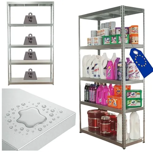 MODO24 Schwerlastregal Metall Elara – 180x80x40 cm, verzinkt, 5 Böden mit 130 kg Traglast - Robustes Metallregal mit schraubenlosem Stecksystem für einfachen Aufbau. Ideal für Werkstätten, Keller und Garagen. Höhenverstellbare Böden bieten maximale Flexibilität für Ihre Lagerbedürfnisse.