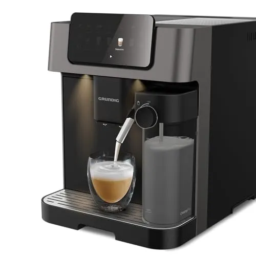 GRUNDIG KVA 7230 Kaffeevollautomat - Kaffeevollautomat mit 10 Kaffeespezialitäten, 1350 W Leistung und 19 Bar Pumpendruck für perfekten Kaffeegenuss. Integrierter Milchbehälter für cremigen Milchschaum und einfache Bedienung über Touch-Display.
