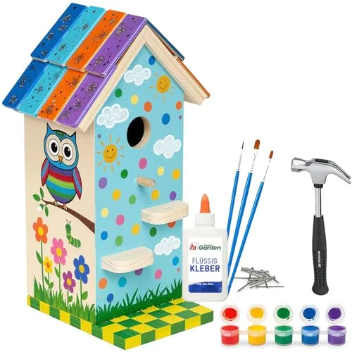 ITA DIY Nistkasten Skyhaven - Kreatives Vogelhaus Bausatz für Kinder - Futterstationen für Wildvögel - Fördert die Kreativität und Feinmotorik mit einem kompletten Bastelset aus sicherem Nadelholz.