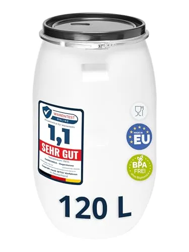 Garronda Regentonne 120L - Lebensmittelfass für den Garten - Bewässerung: 120L Sauerkrautfass aus hochwertigem HDPE, ideal zur Regenwassernutzung und umweltfreundlichen Gartenbewässerung.