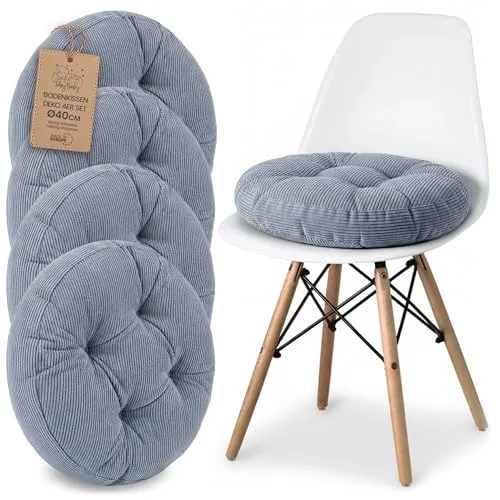Amazinggirl Sitzkissen Stuhlkissen rund 4er Set 40 cm – Flauschige Cordpolster für Stühle und Bänke - Bequemes 4er Set rundes Sitzkissen aus strapazierfähigem Cordstoff, ideal für Stühle und Bänke. Die weiche Polsterung sorgt für hohen Komfort und ist pflegeleicht bei 30 °C. Perfekt für Esszimmer, Büro oder Balkon.